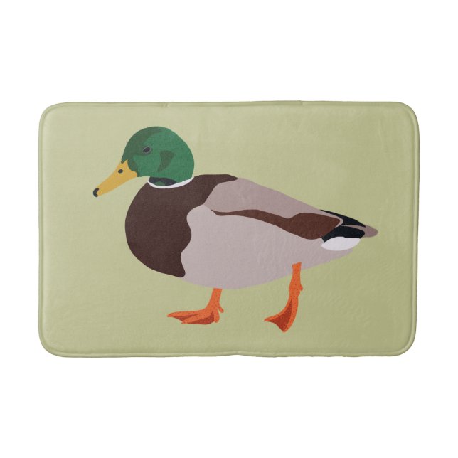 Mallard Duck Illustration Pale Green Bath Mat (Front)