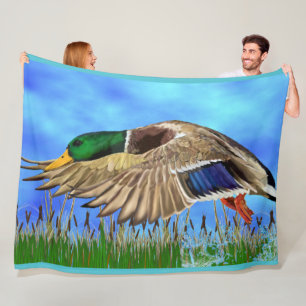 Mallard Duck in Flight Fleece Blanket
