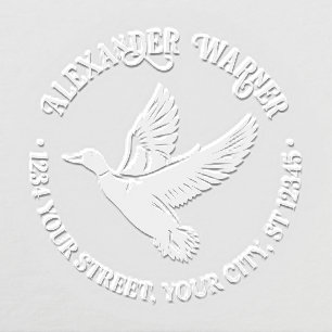 Mallard Duck in Flight Library Name Return Address Embosser