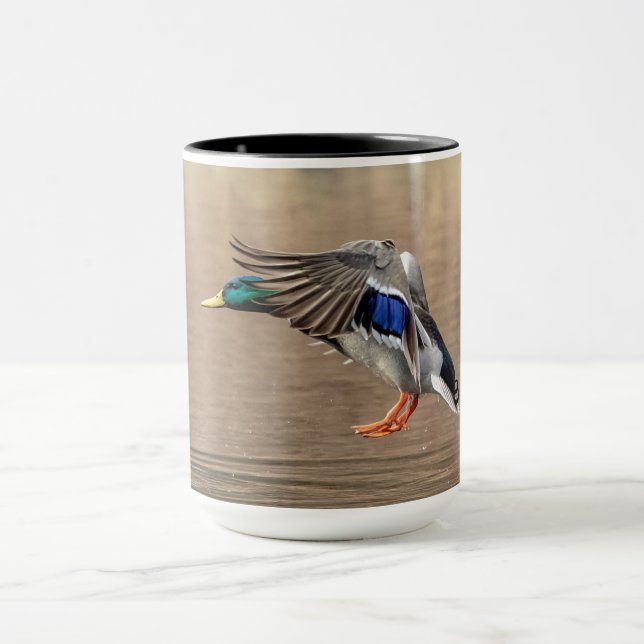 Mallard Duck in flight Mug (Center)