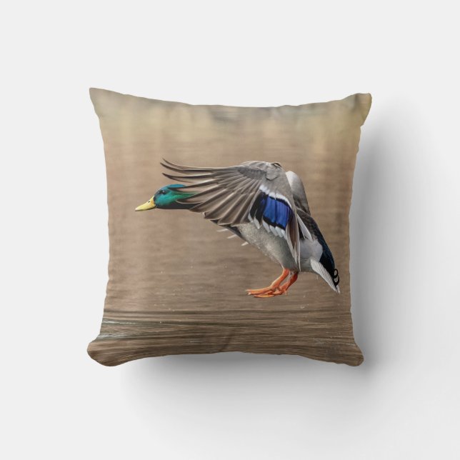 Mallard Duck in flight Throw Pillow (Front)
