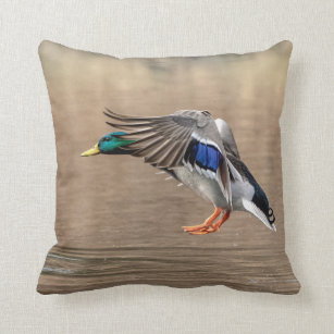 Mallard Duck in flight Throw Pillow