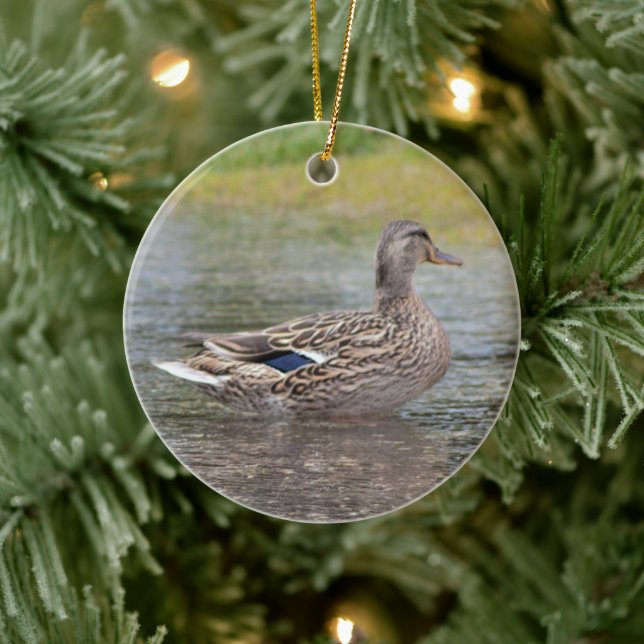 Mallard Duck in Puddle  Ceramic Ornament (Tree)