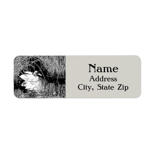 Mallard Duck in Reeds Black White Lake Bird Label