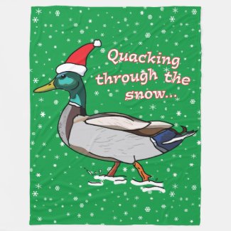 Mallard Duck in Santa Hat Quacking through Snow