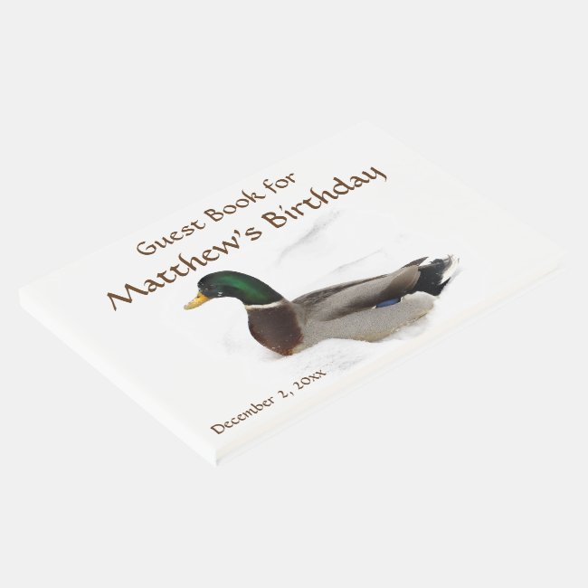 Mallard Duck in Snow Birthday Party Guest Book
