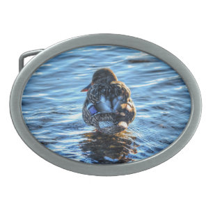 Mallard Duck in Winter River - Wildlife Photo Belt Buckle