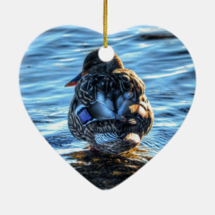 Mallard Duck in Winter River - Wildlife Photo Ceramic Ornament