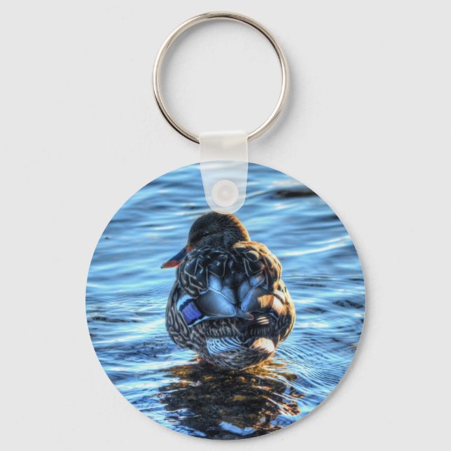 Mallard Duck in Winter River - Wildlife Photo Keychain (Front)