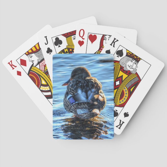 Mallard Duck in Winter River - Wildlife Photo Poker Cards (Back)