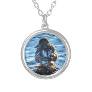 Mallard Duck in Winter River - Wildlife Photo Silver Plated Necklace