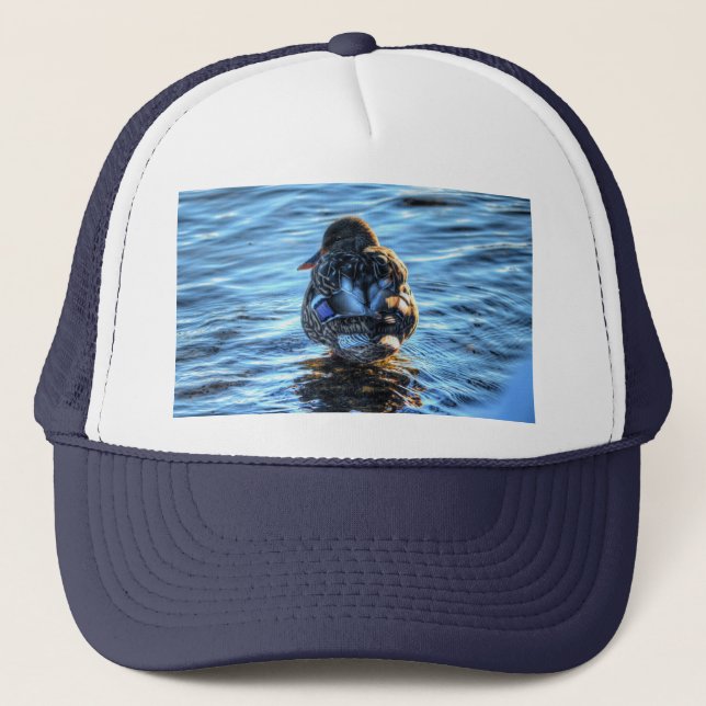 Mallard Duck in Winter River - Wildlife Photo Trucker Hat (Front)