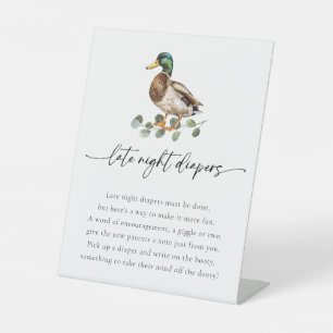 Mallard Duck Late Night Diapers Game Baby Shower Pedestal Sign