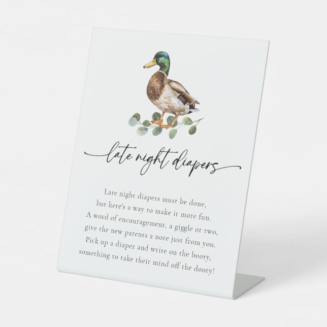Mallard Duck Late Night Diapers Game Baby Shower Pedestal Sign (Front)