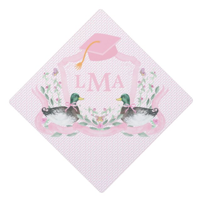 Mallard Duck Monogram Graduation Crest Cap Topper (Front)
