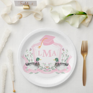 Mallard Duck Monogram Graduation Crest Paper Plates