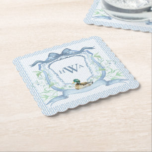 Mallard Duck Monogram Grandmillennial Paper Coaster