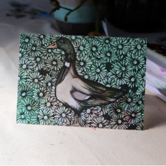 Mallard Duck Nature Lovers Flower Art Floral Daisy Card