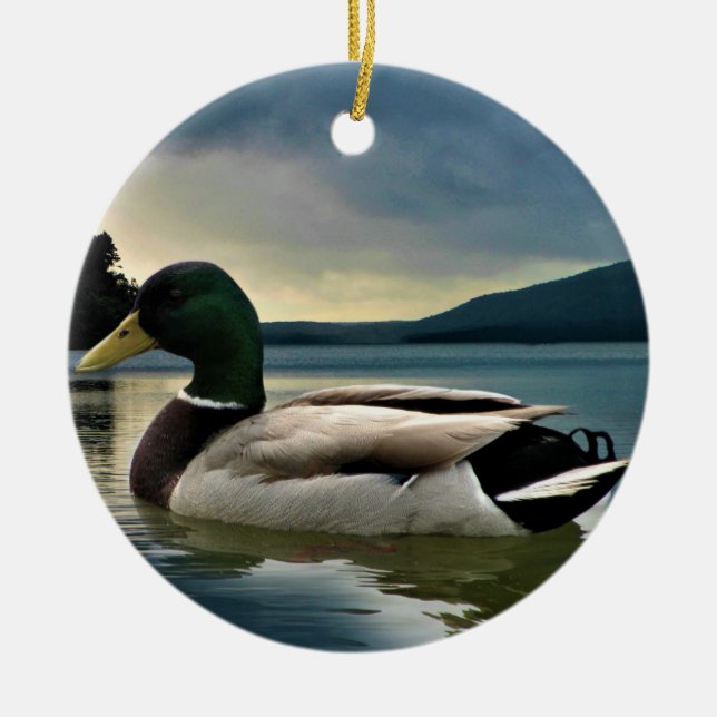 Mallard Duck On The Lake Ceramic Ornament (Front)