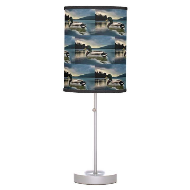 Mallard Duck On The Lake Table Lamp (Front)