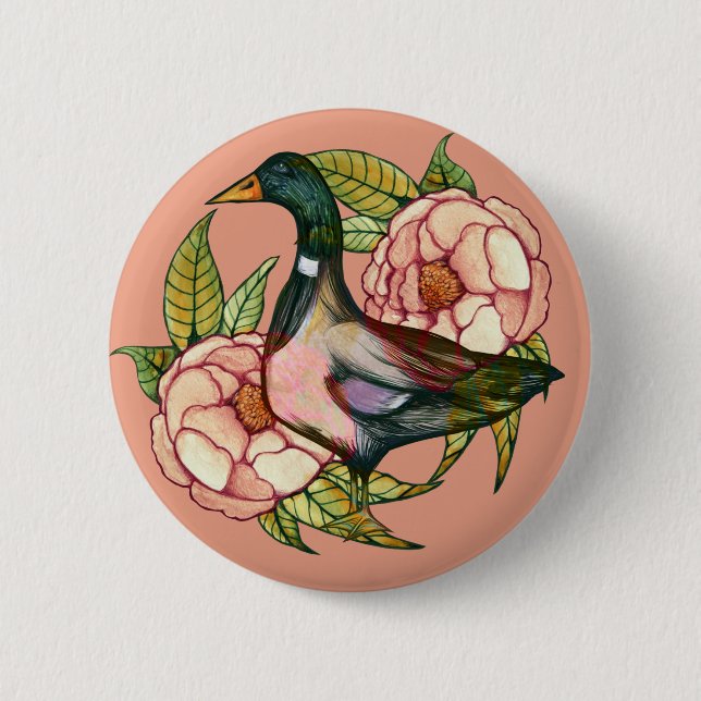 Mallard Duck Peony Nature Lovers                   Button (Front)