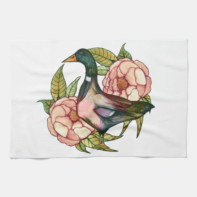 Mallard Duck Peony Nature Lovers                   Kitchen Towel (Horizontal)