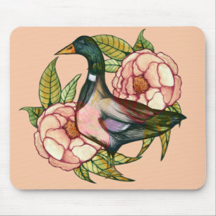 Mallard Duck Peony Nature Lovers Mouse Pad