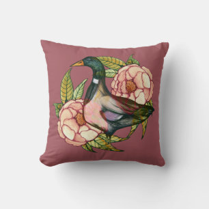 Mallard Duck Peony Nature Lovers                   Throw Pillow