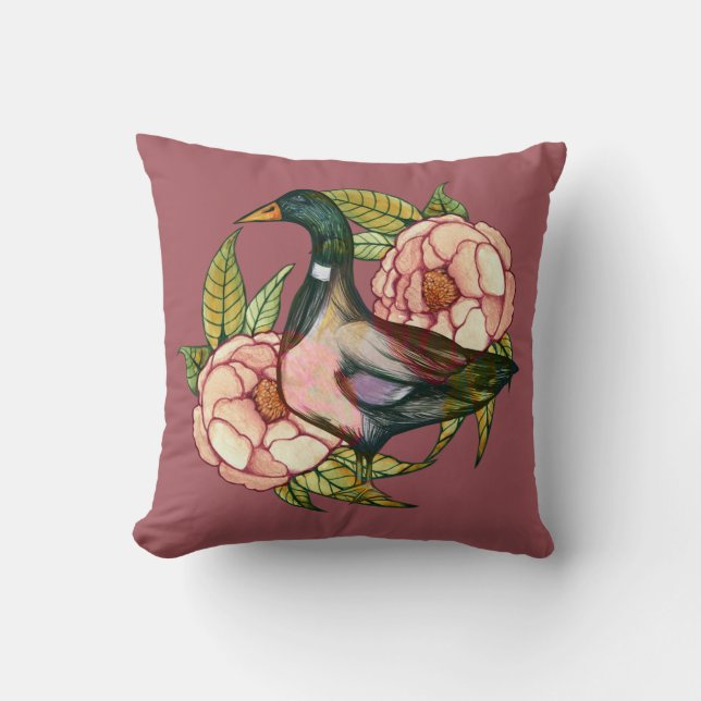 Mallard Duck Peony Nature Lovers                   Throw Pillow (Front)