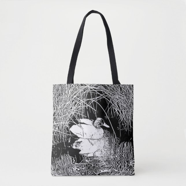 Mallard Duck Photo Black and White Lake Bird Tote Bag (Front)