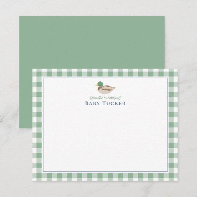 Mallard Duck Preppy Gingham Baby Boy Note Cards (Front/Back)
