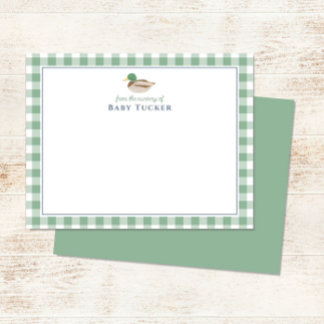 Mallard Duck Preppy Gingham Baby Boy Note Cards