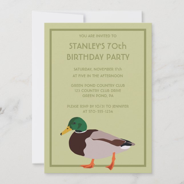 Mallard Duck Realistic Illustration Custom Invitation (Front)