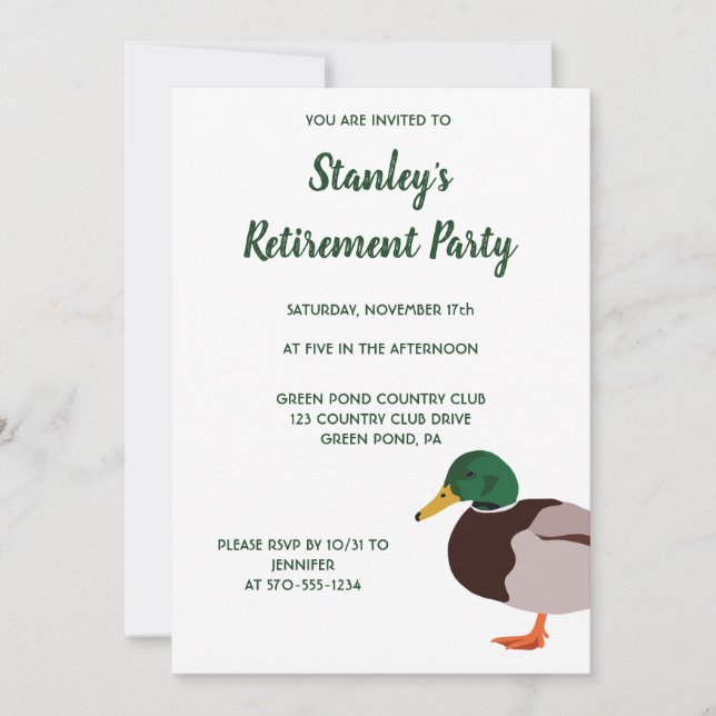 Mallard Duck Realistic Illustration Custom Invitation (Front)