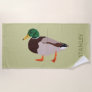 Mallard Duck Realistic Illustration Personalized Beach Towel