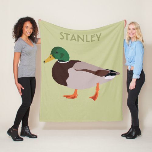 Mallard Duck Realistic Illustration Personalized Fleece Blanket