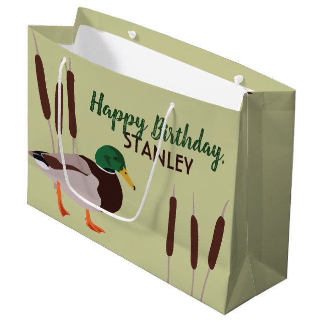 Mallard Duck Realistic Illustration Personalized Large Gift Bag (Front Angled)