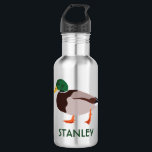 Mallard Duck Realistic Illustration Personalized Stainless Steel Water Bottle<br><div class="desc">Create a personalized gift that's perfect for bird lovers when you add their name to this water bottle. It features a realistic style illustration of a male mallard duck in green and brown with a name or other text in coordinating green lettering.</div>