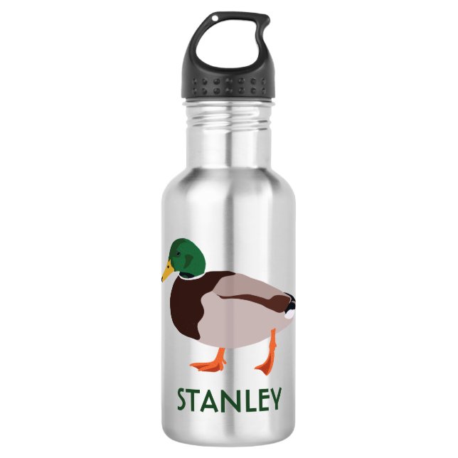 Mallard Duck Realistic Illustration Personalized Stainless Steel Water Bottle (Front)