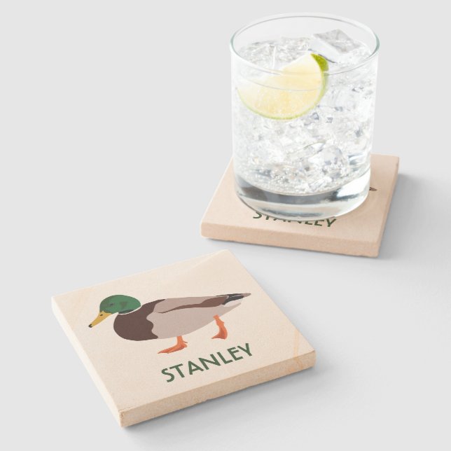 Mallard Duck Realistic Illustration Personalized Stone Coaster (Side)