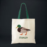 Mallard Duck Realistic Illustration Personalized Tote Bag<br><div class="desc">Create a personalized gift that's perfect for bird lovers when you add their name to this tote bag. It features a realistic style illustration of a male mallard duck in green and brown with a name or other text in coordinating green lettering.</div>