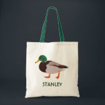 Mallard Duck Realistic Illustration Personalized Tote Bag<br><div class="desc">Create a personalized gift that's perfect for bird lovers when you add their name to this tote bag. It features a realistic style illustration of a male mallard duck in green and brown with a name or other text in coordinating green lettering.</div>