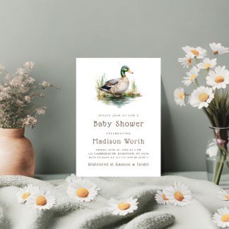 Mallard Duck Sage Green Baby Shower Invitation