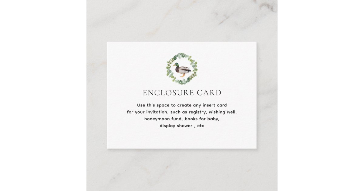 Mallard Duck Theme Baby Shower Custom Enclosure Card | Zazzle