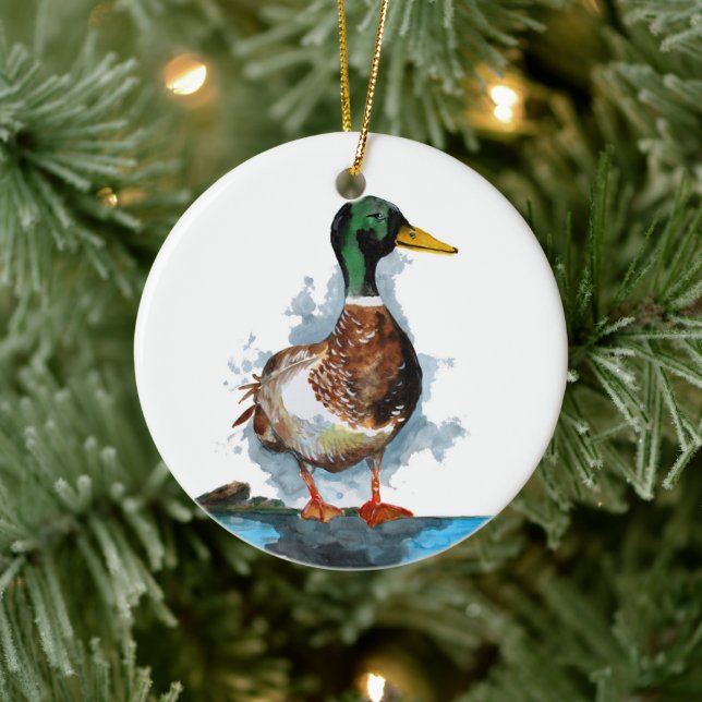 Mallard Duck Watercolor Ceramic Ornament (Tree)