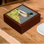Mallard Duck Wildlife Photo Gift Box<br><div class="desc">For animal and nature lovers! Store trinkets,  jewelry and other small keepsakes in this wooden gift box with ceramic tile featuring the wildlife photo image of a green-headed,  male Mallard duck. Select your gift box size and color.</div>