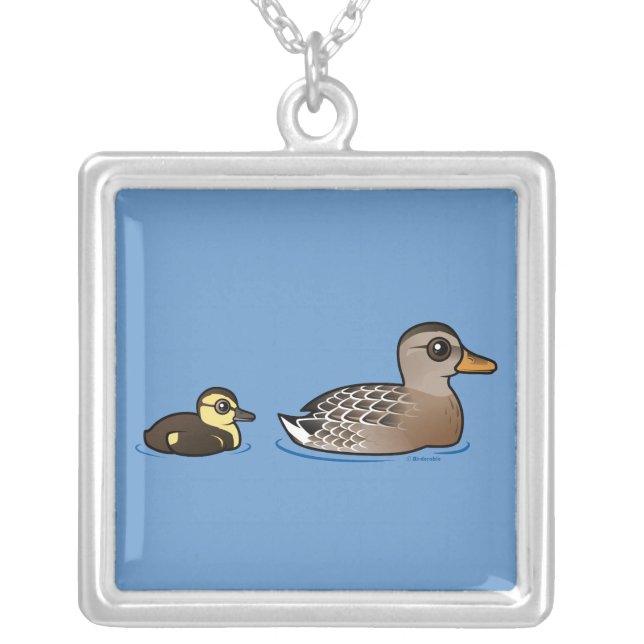 Mallard & duckling silver plated necklace (Front)