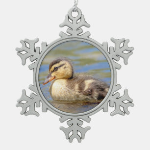 Mallard Duckling Snowflake Pewter Christmas Ornament