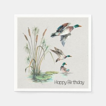 Mallard Ducks And Cattails Birthday Napkins by dryfhout at Zazzle