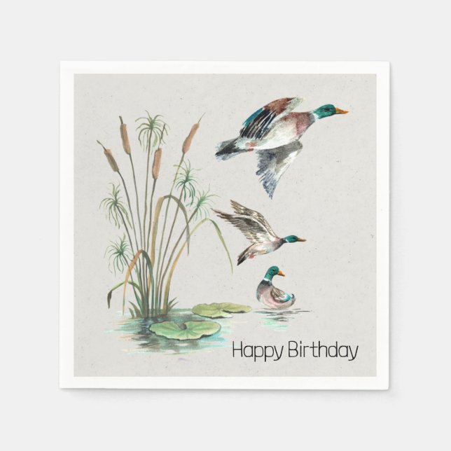 Mallard Ducks and Cattails Birthday Napkins (Front)